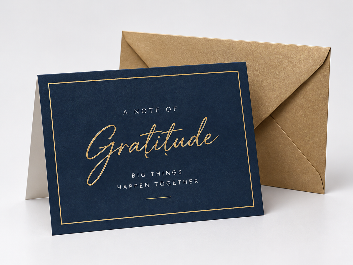 Personalized Folded Greeting Cards — Premium Foil & Variable Data Printing