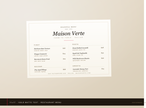 Custom 11x17 restaurant menu flyer printed by ISGCxPress