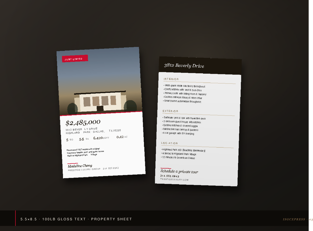Custom real estate property sheet flyer printed by ISGCxPress