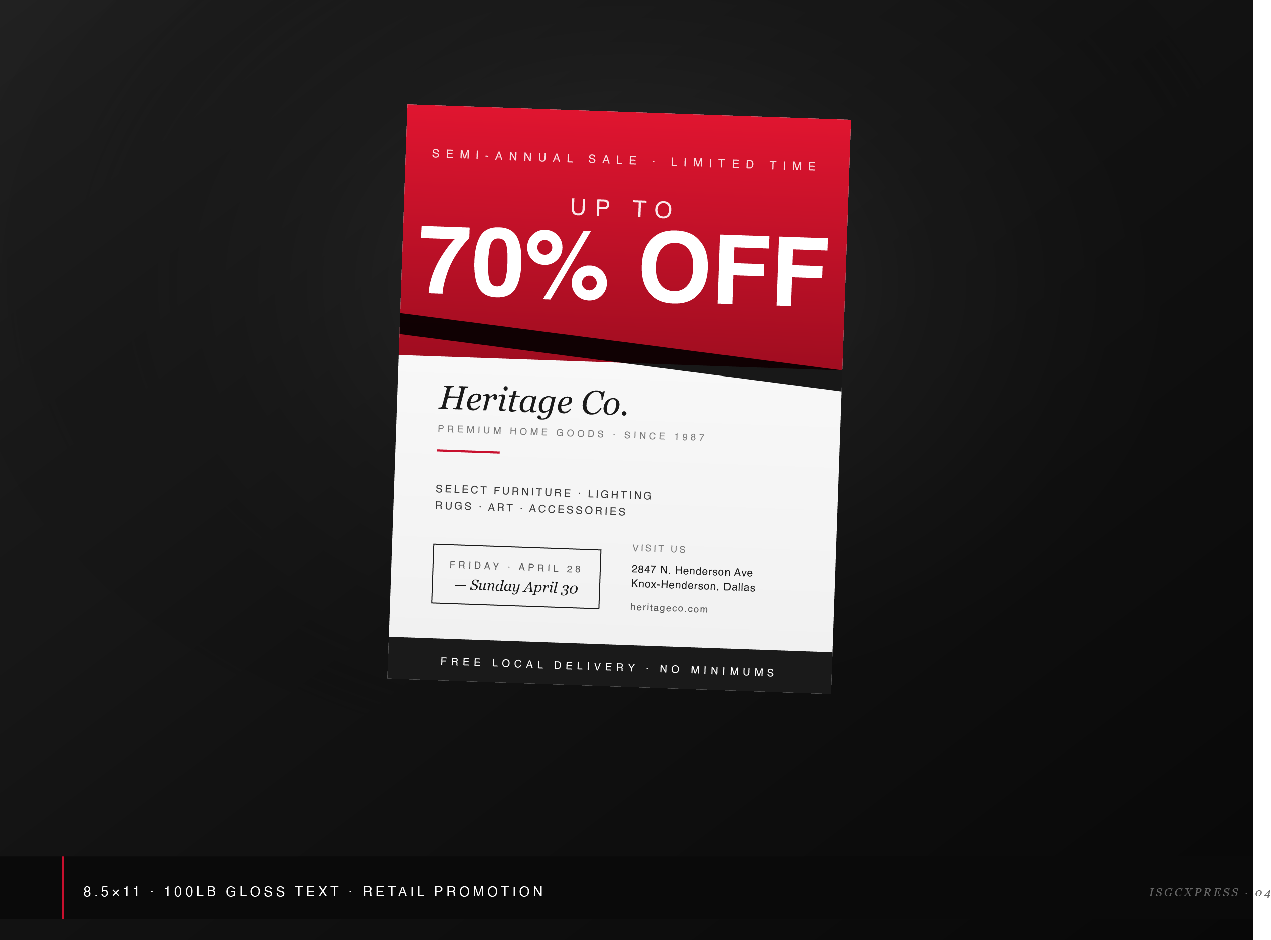 Custom 8.5x11 retail sale promotion flyer printed by ISGCxPress