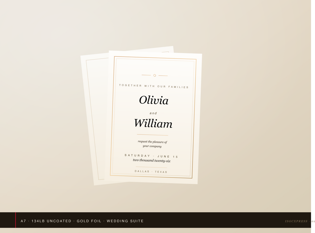 Personalized A7 wedding greeting card with gold foil by ISGCxPress