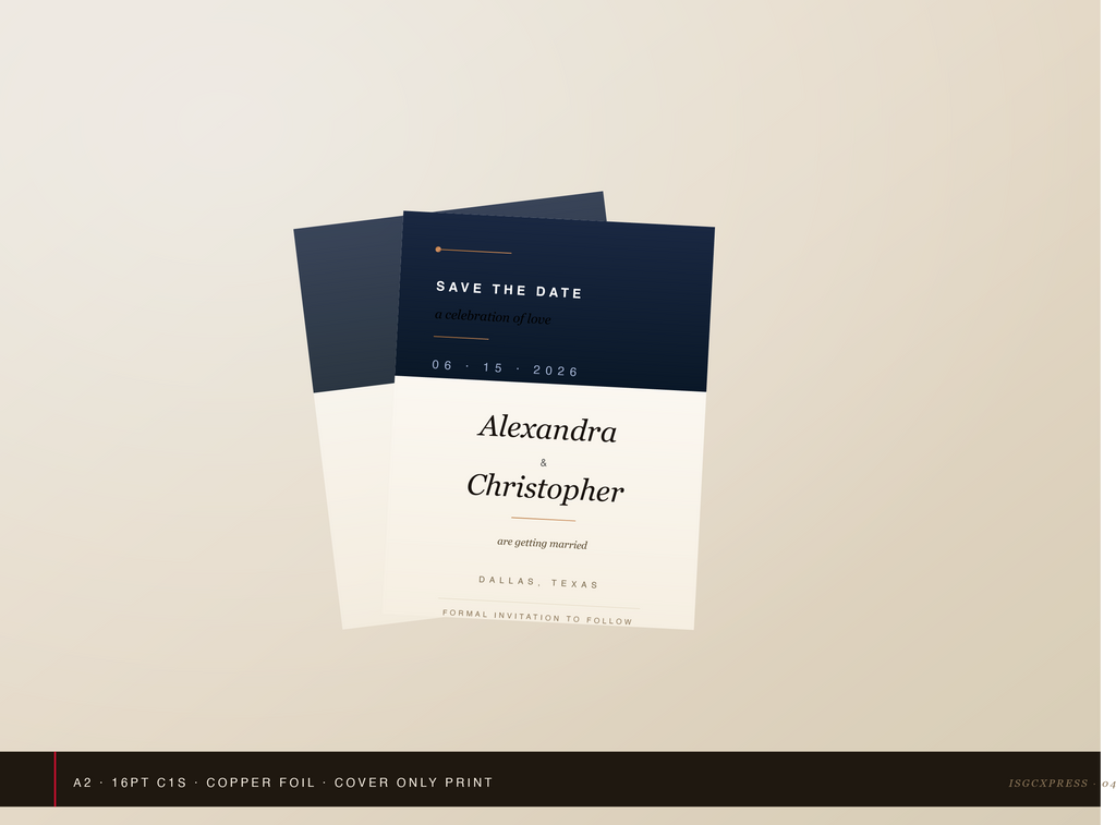 Personalized A2 Save the Date card with copper foil by ISGCxPress