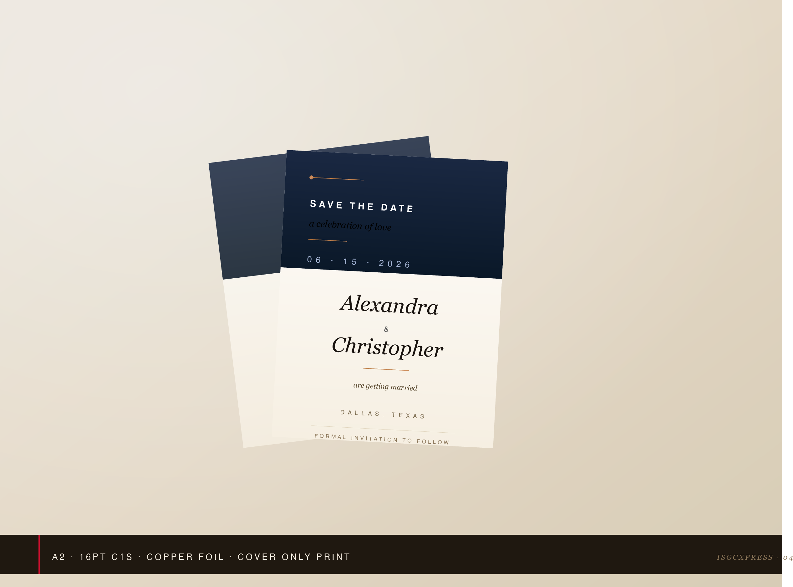 Personalized A2 Save the Date card with copper foil by ISGCxPress