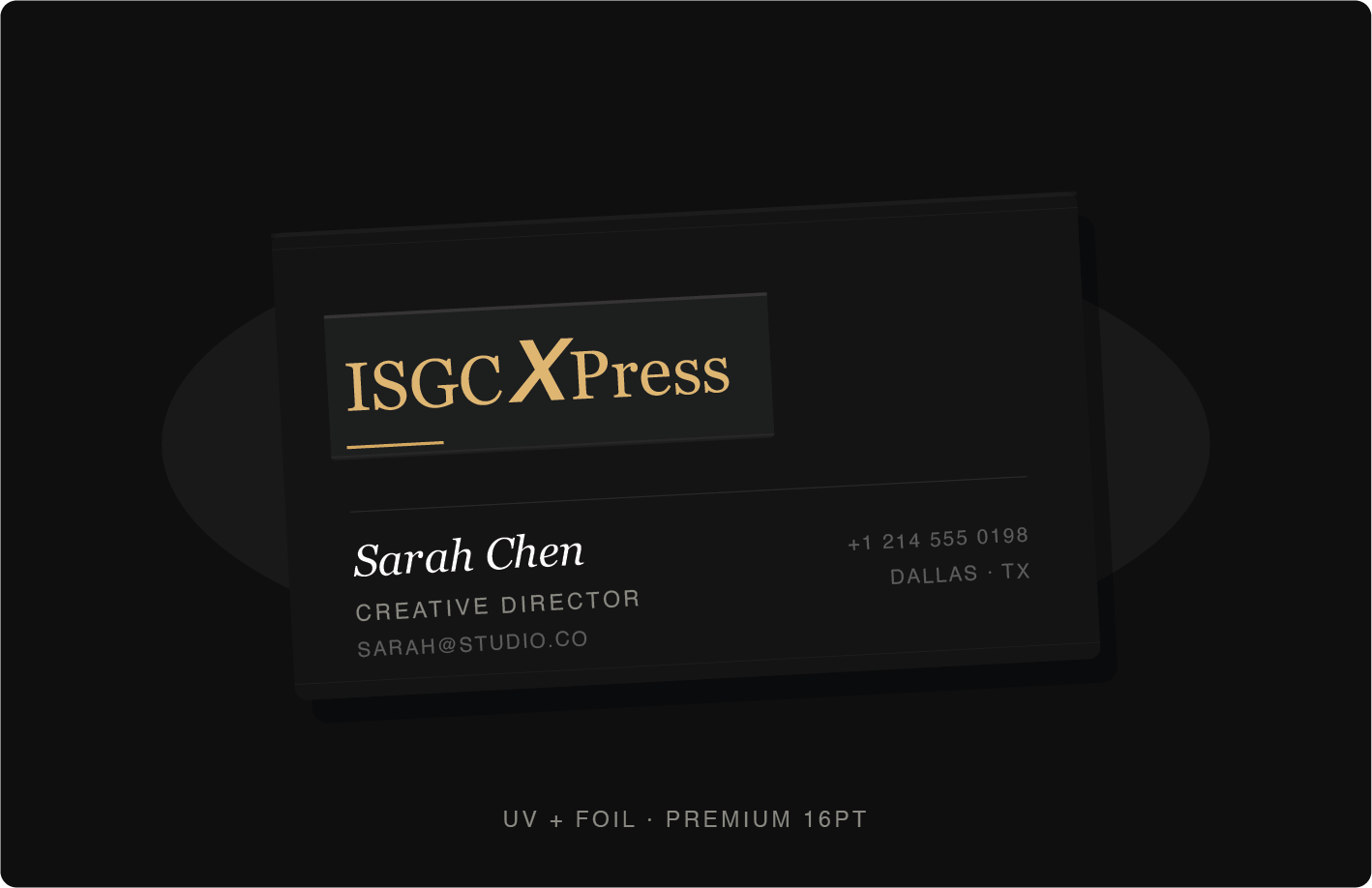 Black premium business card with UV and foil finish by ISGCxPress