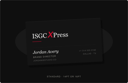 Premium custom business card printed by ISGCxPress in DFW