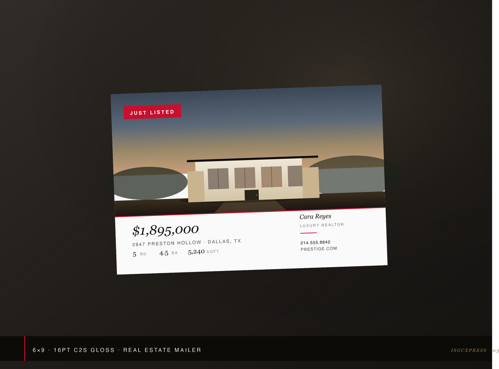 Custom 6x9 real estate mailer postcard printed by ISGCxPress