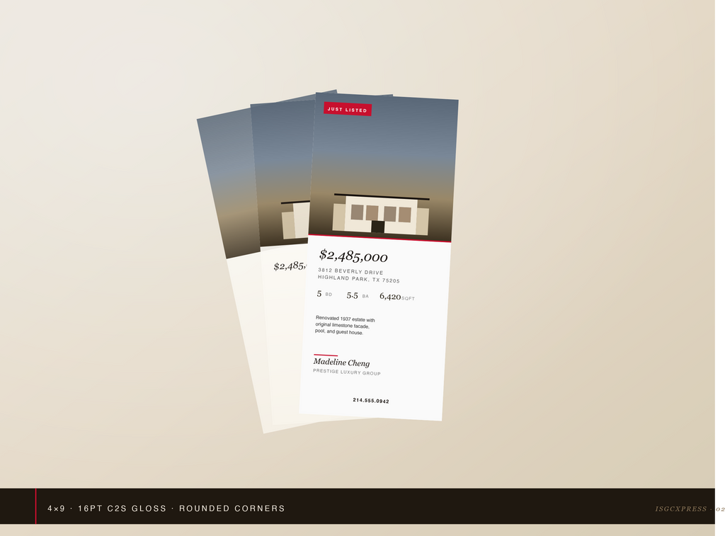 Custom 4x9 real estate rack card with rounded corners by ISGCxPress